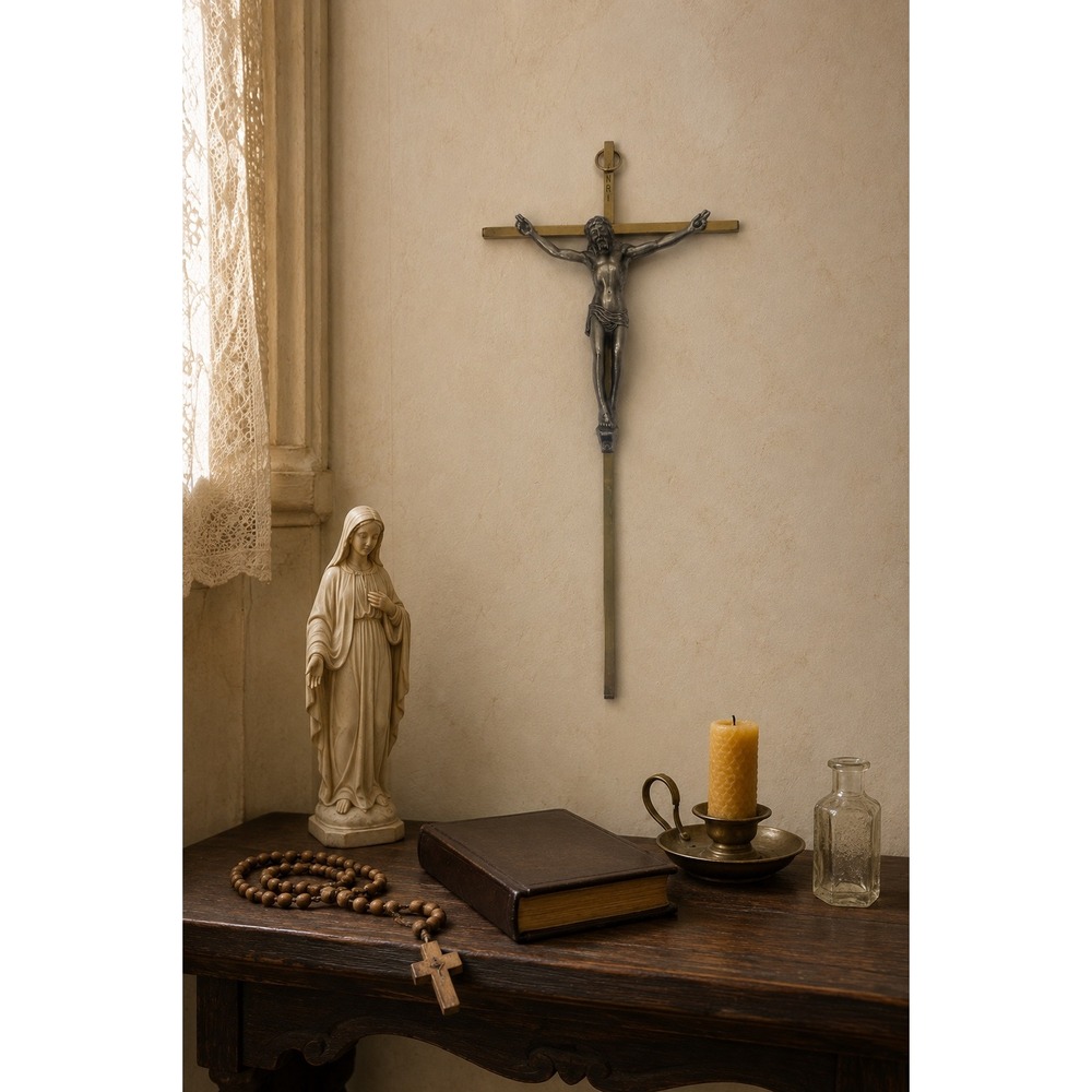 Vintage Mid Century Brass Crucifix 10 Inch Catholic Wall Cross Jesus INRI
